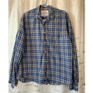 Frank & Eileen Luke Plaid Button Down Shirt XL Blue Black Italian Cotton